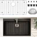 Stainless Steel Sink Protector 28-3/4" x 15-3/4" with Rear Drain, Metal Sink Rack for Bottom of Sink, Kitchen Sink Grate and Sink Protectors with Sink Strainer (28-3/4" x 15-3/4" - Rear Drain)