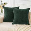 MIULEE Pack of 2 Green Throw Pillow Covers 16x16 Inch Soft Chenille Pillow Covers for Sofa Living Room Couch Solid Dyed Cases