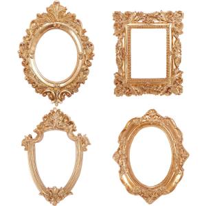 4Pcs Vintage Resin Picture Frames Small Antique Photography Props Baroque Frames for Jewelry Display, Home Decor, Holiday Party Christmas Decor