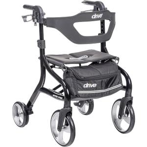 Drive Medical Nitro Sprint Foldable Rollator Walker with Seat - Lightweight Support - Large Wheels - Compact Folding Design - Adjustable Comfort - Standard Size - Black