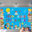 Reading Themed Backdrop Open a Book Open a Mind Background World Book Day Children Students Classroom Party Decorations Library Elementary Banner Photo Booth Props (8x6FT)