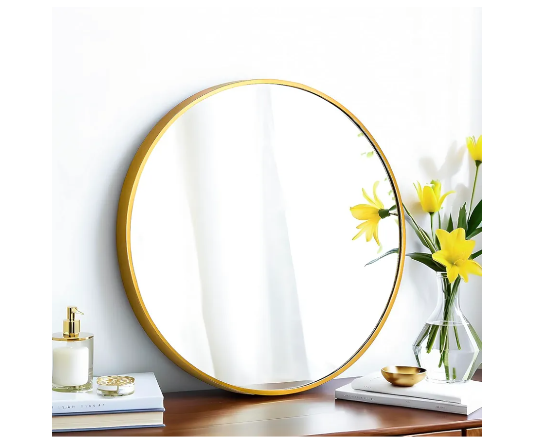 Round Mirror Circle Wall Mounted Hanging or Against Wall Metal Frame Dressing Make-up Mirrors for Entryway Bedroom Bathroom Living Room 12 inch Gold, 2 Pcs