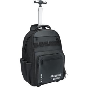 KUNN Rolling Tool Backpack with Wheels, Heavy Duty Waterproof Wheeled Tool Bag, 47 Pockets & Loops Work Backpack for Electrician Construction HVAC, Black