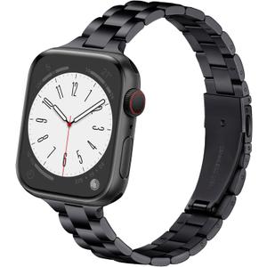 Thin Stainless Steel Bands Compatible with Apple Watch 38mm 40mm 41mm 42mm 44mm 45mm 46mm for Women, Metal Straps for iWatch Series 11 10 9 8 7 6 5 4 3 2 1 SE (Black)