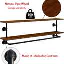 Clothes Rack 48in, Wall Mounted Garment Rack with Real Walnut Wood Shelf, Heavy Duty Hanging Clothes Rack, Multi-Purpose Hanging Rod, Space-Saving Closet Storage (Walnut, 2T48IN)