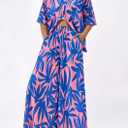 PRETTYGARDEN Women's 2 Piece Beach Vacation Outfit 2025 Casual Summer Floral Button Down Shirt Wide Leg Pants Matching Sets (Floral Pink Blue, Large)