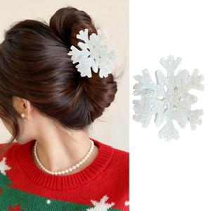 Christmas Snowflake Hair Clips Large White Snowflake Xmas Hair Claw Clip Strong Hold Non-slip Hair Jaw Clips Cute Acrylic Christmas Hair Accessories for Women Girls Winter Hair Decorations