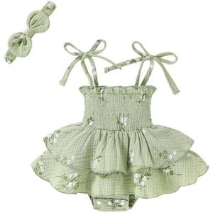 YOUNGER TREE Baby Girl Clothes Infant Summer Romper Dress Sleeveless Bodysuit Jumpsuit with Headband Toddler Outfits 0-3M