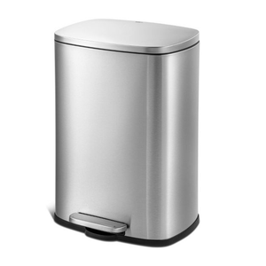 QUALIAZERO 13 GAL/50L, RECTANGLE SHAPE, STAINLESS STEEL STEP-ON CAN, WITH SOFT CLOSE LID, BRUSH FINISH