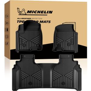 Michelin Vehicle Mats, All-Weather TPE Custom Fit Liner for 2019-2026 Silverado/Sierra 1500 & 2020-2026 2500/3500 Crew Cab Bucket Seat Carpet Floor with Rear Under-Seat Storage, Premier