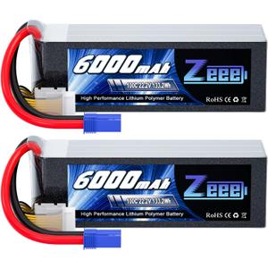 Zeee 6S Lipo Battery 6000mAh 22.2V 100C with EC5 Connector Soft Pack RC Battery for RC Car Truck RC Airplane Helicopter Quadcopter Boat (2 Packs)