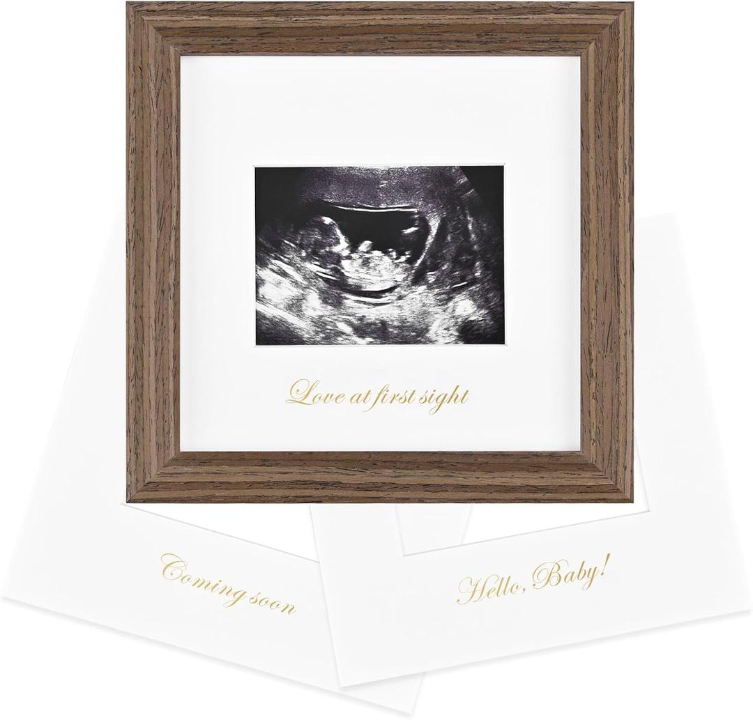 KINLINK Baby Sonogram Picture Frame, Love at First Sight Ultrasound Picture Frame, Pregnancy Gifts for Expecting Mom&Dad, Gender Reveal Party, Baby Keepsake Announcement Rustic Brown (6x6)