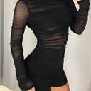 SweatyRocks Women's Sheer Mesh Long Sleeve Slim Fit Sexy Ruched Shirt Romper Shorts Bodysuit (Black, M)