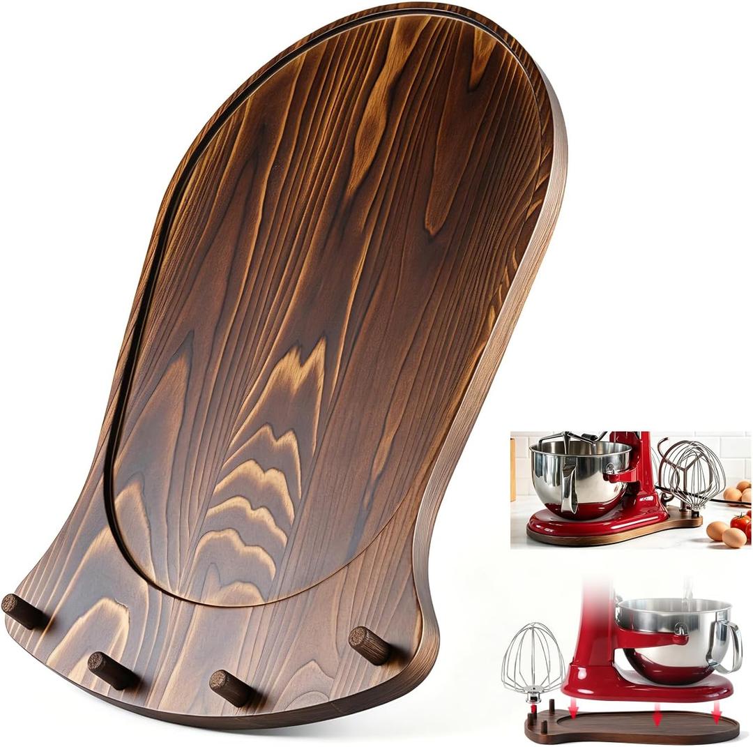 2-in-1 Mixer Slider with Storage for KitchenAid 5-8 Qt Bowl-Lift Mixer Smooth Glide Protects Countertops & Organizes Attachments, Pine Wood Sliding Tray for Kitchen Aid Accessories and Attachments