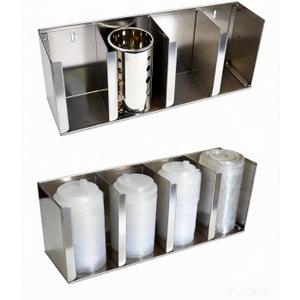 Stainless Steel Cup Dispenser,4 Compartments Cup Holder and Lid Holder with Adjustable Dividers,Cup Organizer for Kitchen Cabinets Cafe Shop Restaurant,Includes Straw Holder
