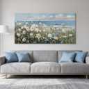 Large blue floral wall decor.Modern beach canvas wall decor item.Coastal Landscape Wall Decor flower landscape painting.Suitable for decoration in living room,bedroom,and home office 24x48 inches
