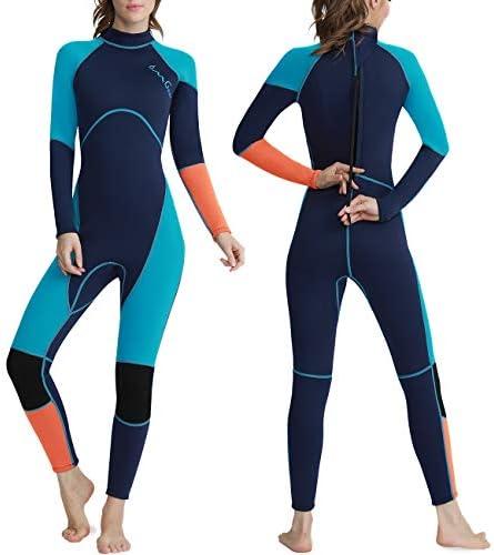 OMGear Wetsuit Men Women 3mm Neoprene Full Body UV Protection One Piece Long Sleeves Scuba Diving Suits Back Zipper Swimsuit for Scuba Diving Surf Snorkeling Swimming, Large