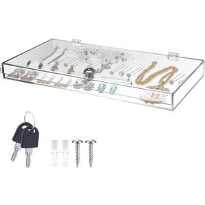 Clear Acrylic Locking Display Case with Keys Large Medication Lock Box Snack Fridge Lock Acrylic Figure Display Case Storage Box for Collectibles Figures Jewelry Toy (15.75" X 7.87" X 1.5")