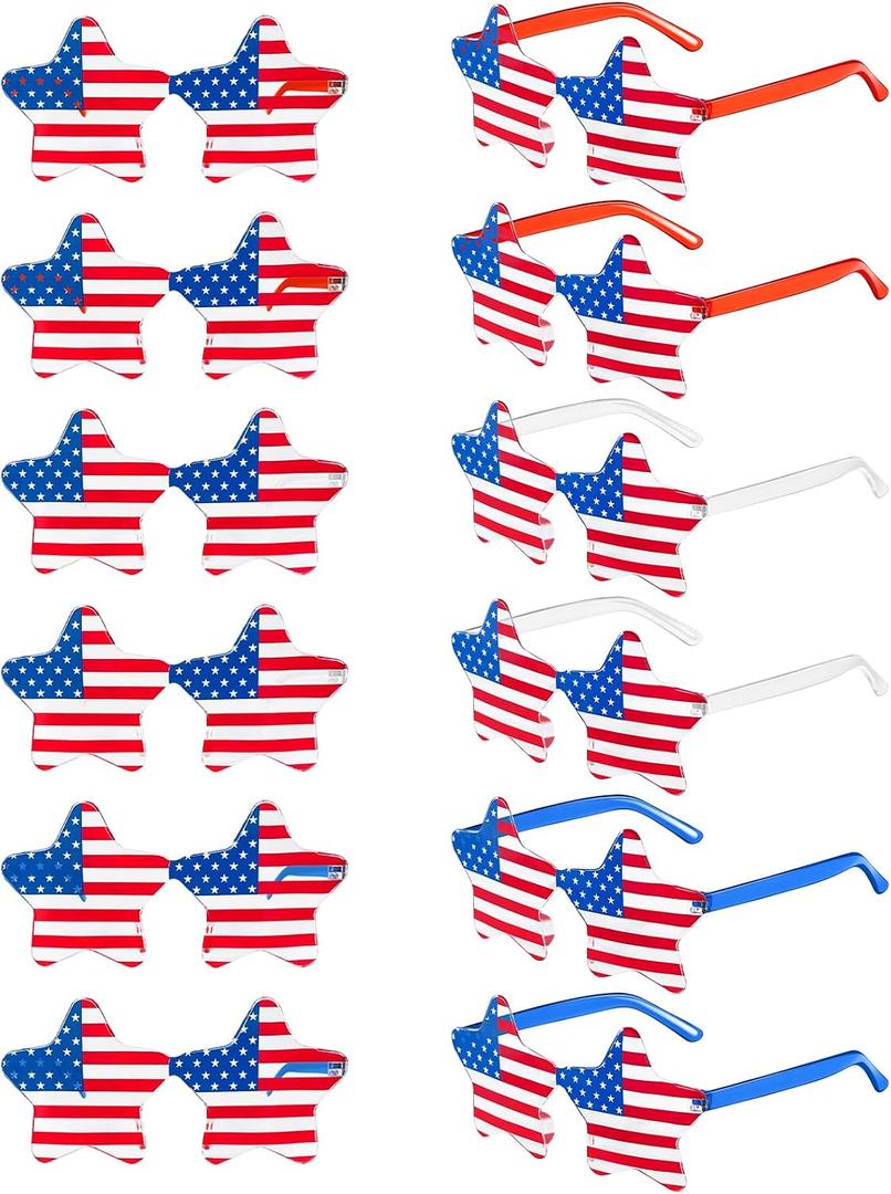 12/20/36 Pack 4th of July Star/Heart Sunglasses Patriotic Party | Red white blue sunglasses for pool parties, fireworks, parades, photo props, and Independence Day fun (Red)