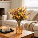 Artificial Daisy Flowers Fall Flowers in Amber Glass Vase with Faux Water