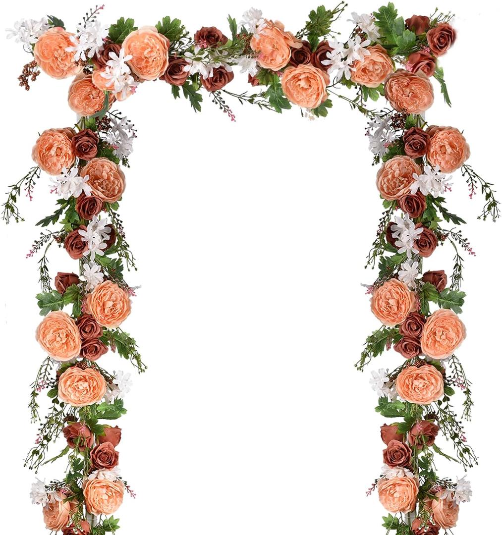 Lvydec 2 Pack Artificial Peony Flower Garland - 6ft Silk Peony Orange Flower Garland Arch Flower Vine for Wedding Party Table Decoration (Orange)