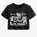 Women Graphic Oversized Ripped Boxy Tee Shirt Distressed Short Sleeve Crop Top, S