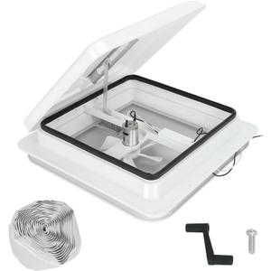 BLACKHORSE-RACING 14" RV Roof Vent Fit for Camper Trailer Universal White Lid Roof Vent with 12V RV Vent Fan 6" Blades White lid Inner for Garnish Ring