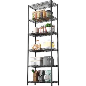 HOMEFORT 6-Tier Wire Shelving, 6 Shelves Unit Metal Storage Rack, Durable Organizer, Perfect for Pantry Closet Kitchen Laundry Organization (Black)