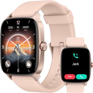 Smart Watch for Men Women, Bluetooth Calling, AI Built-in, IP68 Waterproof, Fitness Tracker, Sleep Monitoring, 1.85'' DIY Dial, 100+ Sports Modes, 7 Days Battery, Compatible with Android & iPhones (Pink)