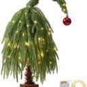 Tabletop Artificial Christmas Tree with Wooden Base-18Inch Real Touch Norfolk Pine Christmas Tree Small with Red Bauble,Table Top Xmas Tree for Home Office Party Holiday DIY Desk Decor