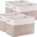 4 Pack Storage Baskets for Organizing, Woven Baskets for Shelves - Perfect for Toys, Books, Towels, and Clothes, Durable Gift Basket Bins Toy Storage, 12.7''Lx9''Wx7.8''H, Brown & White