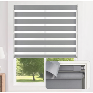 LazBlinds No Drill Zebra Blinds for Windows 35" W x 64" H, Grey