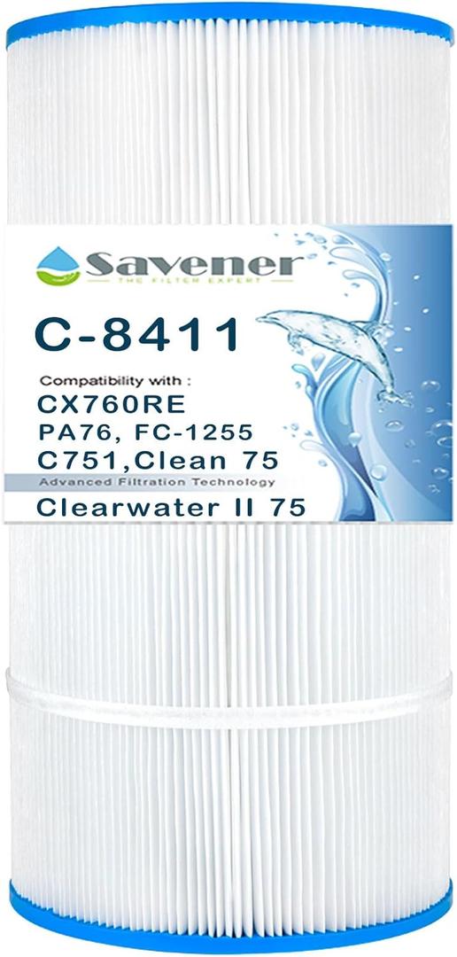 C-8411 Pool Filter Cartridge Replacement for CX760RE, C751, Clearwater II 75, Pro Clean 75, PA76, C-8411, FC-1255, 80755, 75 sq.ft, 1 Pack