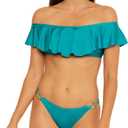 Trina Turk Women's Monaco Off Shoulder Ruffle Bandeau Bikini Top-Swimwear Separates (2, Ceramic)