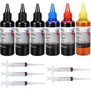 6-Pack Universal Dye Ink Refill Kit for All HP Canon Epsn Brother Printers Compatible Cartridges Refillable Cartridge CISS CIS System with 6 Syringes(6x100ML 3BK, 1C. 1M, 1Y)