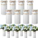 Mimorou 6 Pcs 7.48 Inch Thanksgiving Vases for Centerpieces Mason Jars with Twine Bow Galvanized Metal Flower Vase Rustic Vintage Farmhouse Tin Bucket for Wedding Home Table (White)