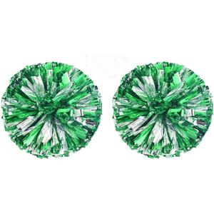 ICYSNOW 2PCS Cheerleading Pom Poms Metallic Foil Plastic Pom Poms with Ring Handle for Game Sports Squads Dancing Party Football Basketball Club Spirit Sports (12, Green+Silver)