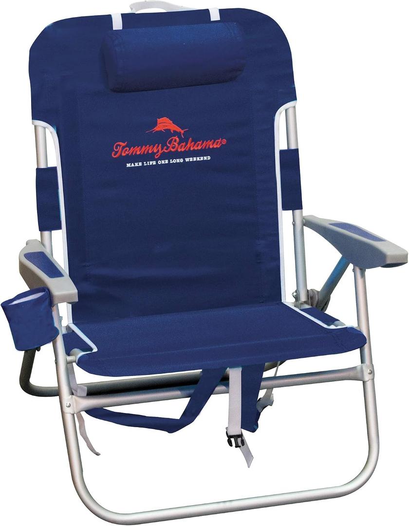 Tommy Bahama Wide Seat Big Boy 4-Position Folding 13" High Seat Backpack Beach or Camping Chair, Navy