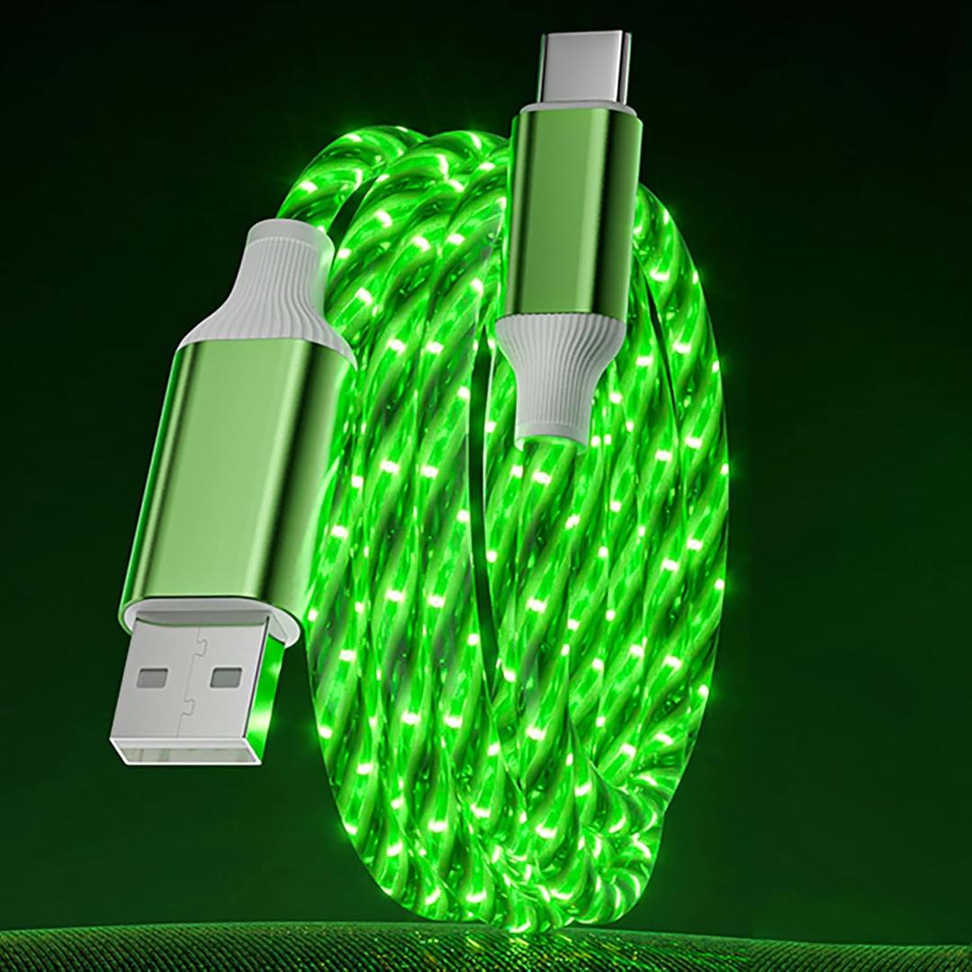 10FT LED USB A to C Cable Starry Light Up Type C Charging Cable Lighted USB C Charger Cord Compatible with Phone 16 15, Samsung Galaxy S24 S23, Pixel and More,Green