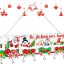 Maitys Christmas Stocking Organizer with 7 Hangers Wooden Sign Xmas Mantel Snowmen Wall Mount Hanging Hooks for Wall Mantel