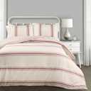 Lush Decor Farmhouse Stripe Reversible Cotton Comforter Set, 3 Piece Set, Full/ Queen, Red - Cozy Frmhouse Bedding Set - Rustic Decor - Striped Comforter - Modern Farmhose Bedroom Decor