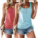 Women's Tank Tops, 2 Pack Summer Tank Tops for Women 2025, Sleeveless U Neck Loose Button Casual Henley Tops Shirts (Small, Rose Gold & sky Blue)