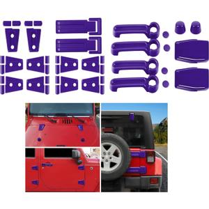 21PCS Full Set Exterior Trim Kit Fit for 2007-2017 Jeep Wrangler JK JKU 2/4 Door, Exterior Door Handle Door Hinge Tailgate Window Engine Hood Rubber Hinge Cover (Purple)