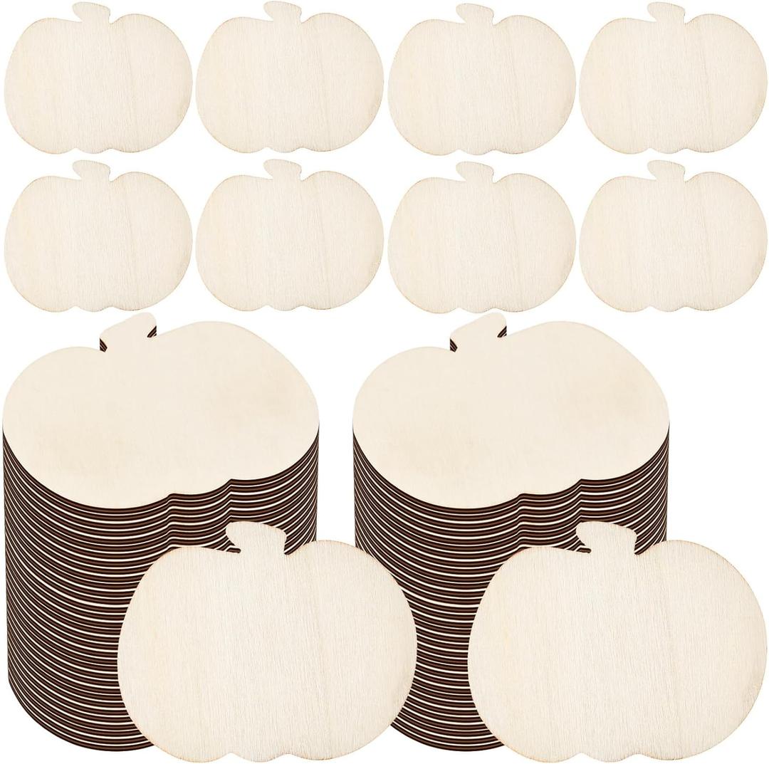 Blulu 24 Pcs Wooden Pumpkin Cutouts Thanksgiving Unfinished Wood Cutout Blank Pumpkin Shape Cutout for Fall Thanksgiving Party DIY Craft Decoration Supplies (Wood Color)