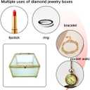 Gold Diamond Glass Jewelry Box, Keepsakes Box, Electroplated Metal Frame Textured Glass Trinket Box,with Velvet Compartment for Rings, Earrings, Vintage Elegant Decorative Storage for Vanity