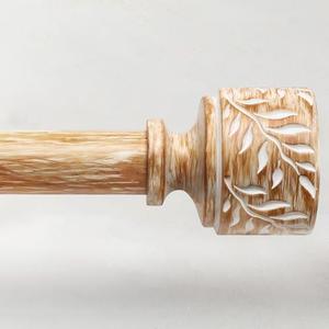 Wood Curtain Rods for Windows 66 to 120, 1 Inch Adjustable Decorative Heavy Duty Curtain Rod with Imitation Wooden Grain Leaf Pattern Finials, Boho Drapery Rods for Bedroom, Living room, Size 32”-120"