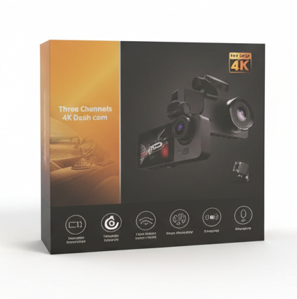 3 Channel Dash Camera  Front, Rear & Inside, 1080P Full HD Car DVR, Built-in Night Vision, G-Sensor Motion Detection, WDR, 24H Parking Mode, Loop Recording