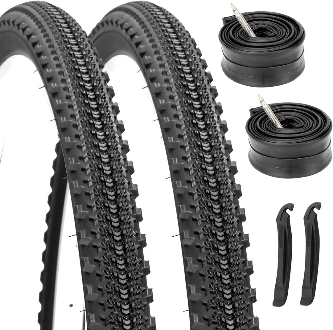 Hycline Gravel Bike Tires Set: 2-Pack 700x38C/40C/42C Folding High-Density Wear-Resistant All-Terrain Bicycle Tires with Butyl Rubber Tubes & Tire Levers for Gravel, Hybrid, MTB & Road Bikes