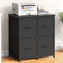 Large Printer Stand with 4 Fabric Drawers, Printer Table for Home Office, Corner Printer Cabinet with Storage (Black) 22"14.3" (Black)