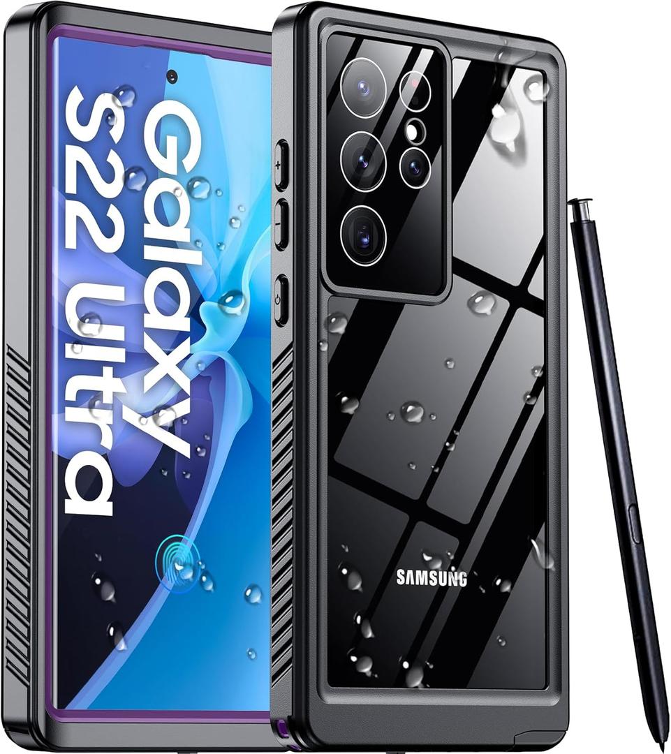 Temdan Designed for Samsung Galaxy S22 Ultra Case,Waterproof Built-in Lens & Screen Protector [Full Body Shockproof][Military Drop Proof][IP68 Underwater] Phone Case for S22 Ultra 5G-Purple (2022)